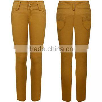 2016 Guangzhou OEM Fashion design tight yellow long Woven lady pants