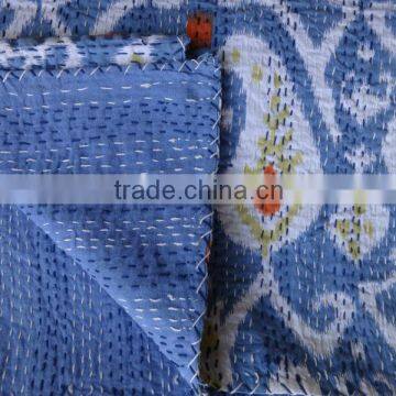 Handmade Ikat Kantha Quilt, Designer quilt India beautiful ikat print