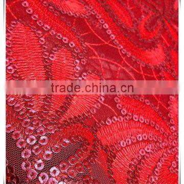 2014 Newest Design Red Flowers Embroidery Design With PU Sequin photo-2