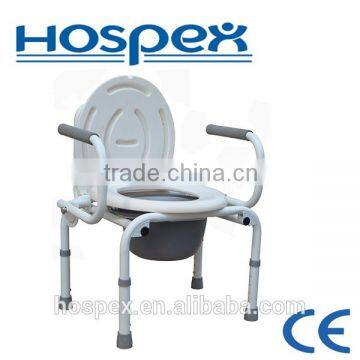 Steel commode chair with drop-down armrest