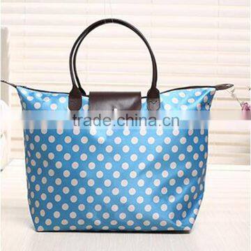 Blue with white dots printed on oxford non woven shopping bag