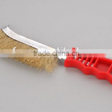 brass steel wire knife brush with plastic handle