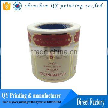 gold foil wine sticker,customized embossed wine label sticker