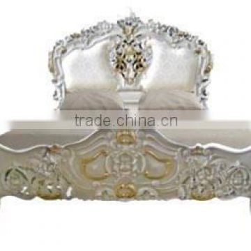 Rococo Bed White Gold Finished with Upholstered Headboard