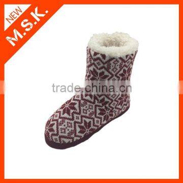 Knitted Fabric With Plush Insole Rubber Indoor Slipper
