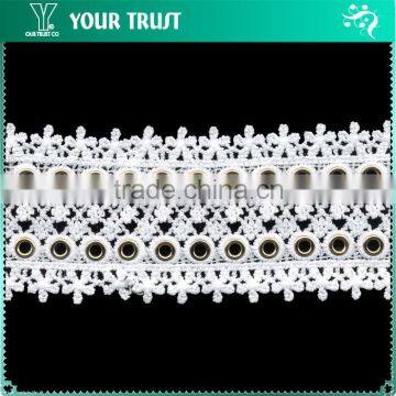 Width 6.5 Centimeter 8MM Gold Grommet White Polyester Lace Metal EyeletTrimming