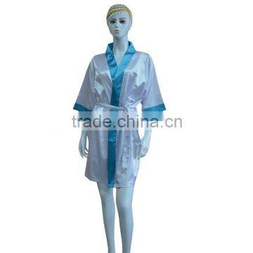 Sexy ladies silk like satin bathrobe and nightgown with piping