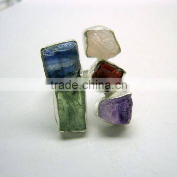 Amethyst Rose Garnet Blue & Green Kyanite Gemstone Rough Ring, 925 Solid Sterling Silver Ring, Designer Raw Ring