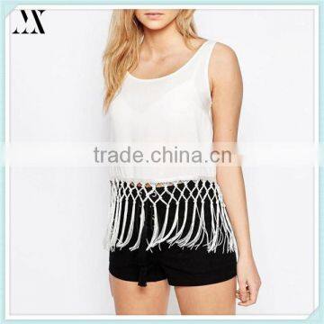 2016 Wholesale Custom Woman Tanks White Tank With Tassles