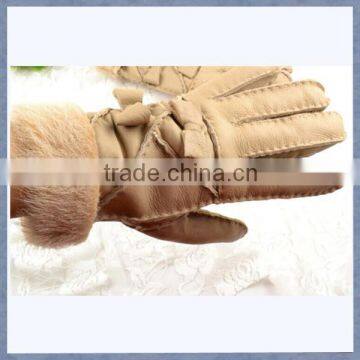 Fashion Lady Sheepskin Leather Glove With Wool, Good Quality Lady Sheepskin Leather Glove