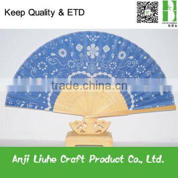 blue beautiful lady bamboo cloth hand fan with flower