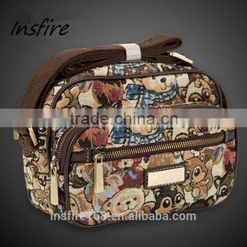 Casual canvas shoulder bag female square printing original oval fashion mini bear bag