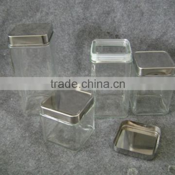 Clear square glass jar with metal lid