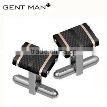 Custom rose gold carbon fiber cufflinks & stainless steel quare cufflinks men