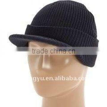 mens plain black knitted peaked visor hat