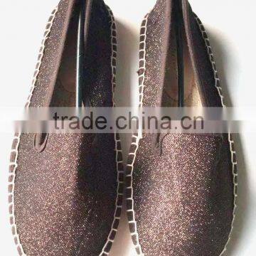 Latest Design Belly Shoes Blingbling Shoes Bown Glitter Jute Sole Espadrille photo-2