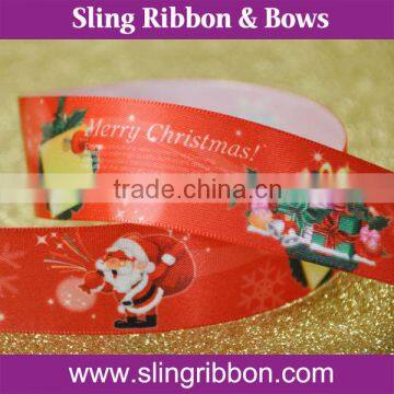 1 Inch Christmas Grosgrain Heat Transfer Printed Santa Claus Ribbon