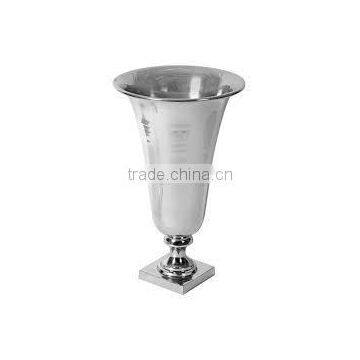 Decorative Silver trumpet vase with square base for table decoration