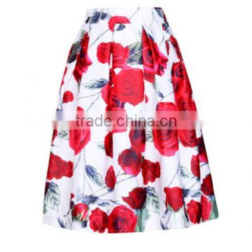 New Fashion European Style Women's Elastic Waist Printed Pleated Loose Puff Skirt