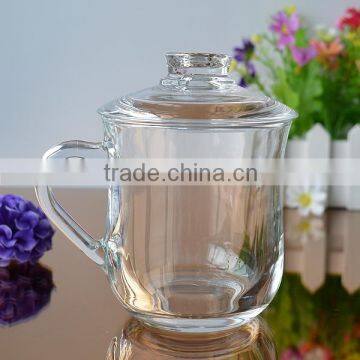 Chinese tea glass cup with handle and glass lid