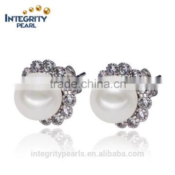 9-10mm nice fashion design girls popular flower shaped 925 silver freshwater pearl earring stud