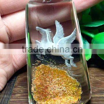 Natural Square Clear Quartz Crystal Pendant With Horse for Gift