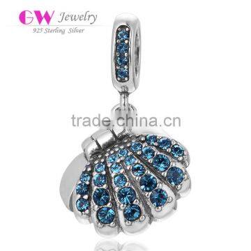 S361 Globalwin Sky Blue Zircons Paved Sea Charms Crystal S925 Shell Design Charms For Bracelet And Necklace