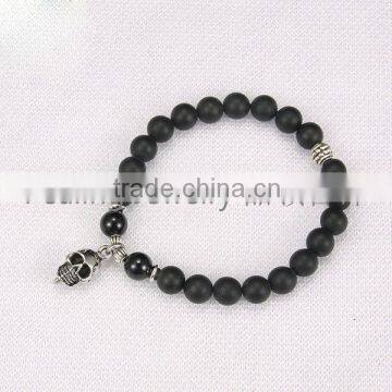 2016 Black agate Stone Bead skull Bracelets For Women and Men Jewelry Natural Stone Bracelets & Bangles Pulseras