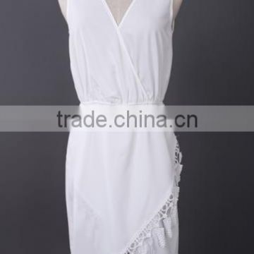 White Plain Lace Irregular Sleeveless Dress white dresses for women dress fashion