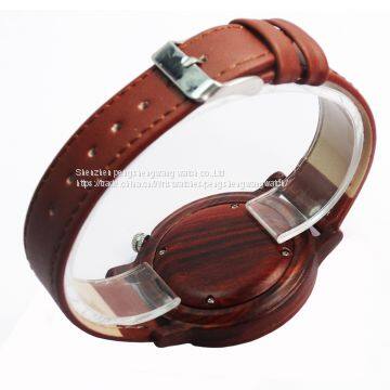 Eco-friendly Handmade Genuine Leather Bands Wooden Wrist Watch photo-5