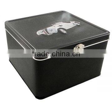 square custom black metal tin box