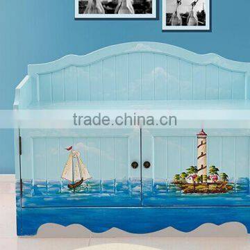 Mediterranean Style Shoe Cabinet, Sailing Boat Handpainting Changing Chair, Solid Wood Chair for Changing Shoes (BF01-X1158) photo-5