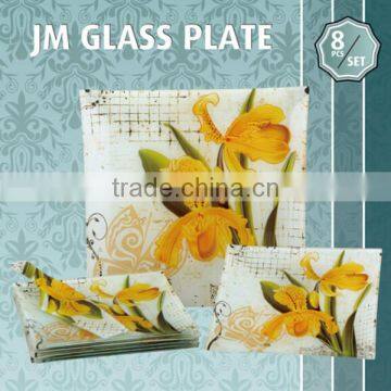 8pcs glass fruit plate set in square shape