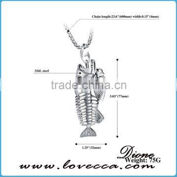 3 Colors Personality Jewelry Fishbone & Fishing Hook Pendant Necklaces Punk Style Men 316L Steel Link Chain photo-6