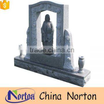 Custom design large size angel and child hand carved gray granite tombstone NTGT-064L