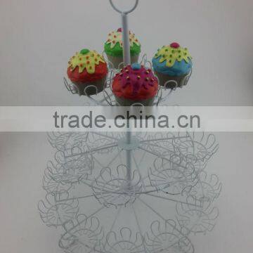 Powder Coated 3-tier Round Shape Metal Wire Cupcake Stand-hold 24 Cups photo-2