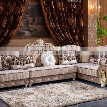 M878 Living room furniture classical solid wood frame fabric sofa/fabric big corner sofa