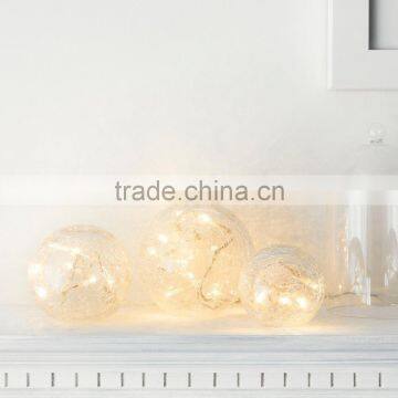 Set of 3 Battery Operated Crackled Glass Warm White Christmas LED Fairy Light Balls photo-4