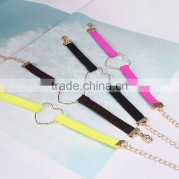 Gold Hollow Heart Charm Suede Leather Bracelet Lovers Jewelry Gifts