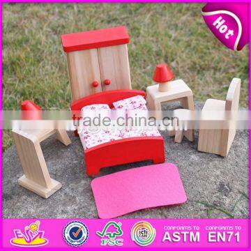2017 New Design Children Toys Red Wooden Dolls House Furniture W06B053 photo-3