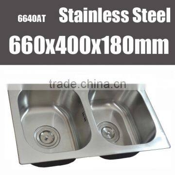 26 Inch Equal Double Bowl Stainless Steel Kitchen Basin Sink 304 Stainless Steel