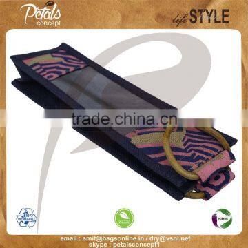 PP Laminated Jute One Bottle Wine Bag With Cane Handle & With Front Window photo-5