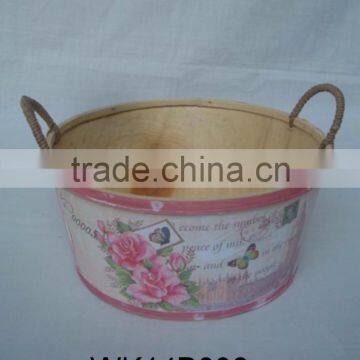 Beautiful Decal Wooden Flower Pot Garden Wood Pot With Plastic Liner photo-3