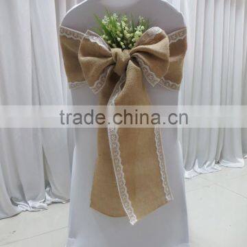 100% Natural Burlap Hessian Chair Sash With Lace Band at 2 Side for Rustic Wedding photo-4