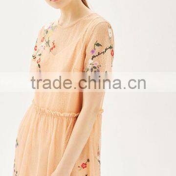 Woman Short Sleeve Flower Embroidered Midi Length Fashion Dress photo-3