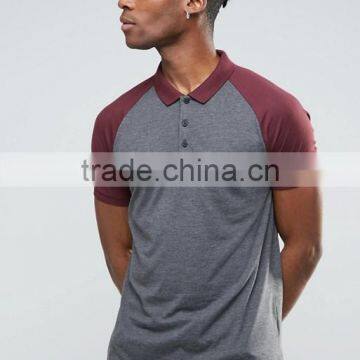 Custom Contrast Raglan Short Sleeve Button Placket Dark Grey men's 50% Cotton 50% Polyester 200gsm Fashion Slim Fit Polo T-Shirt