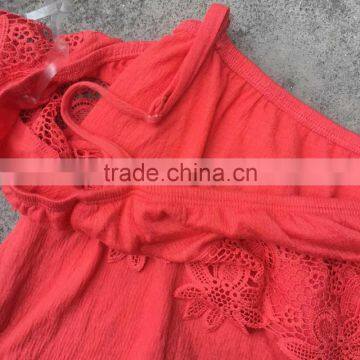 Stocklots Ladies Lace Plain Red Boat Neck T-shirts photo-5