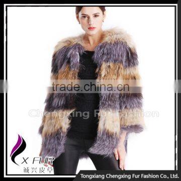 CX-G-A-233 Women Elegant Genuine Knitted Red&Silver Fox Fur Coat