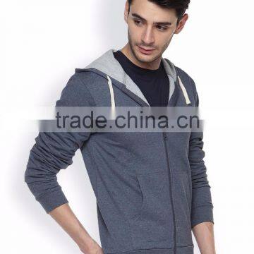 Blue Denim Hooded Mens Sweatshirt Customizable Attached Hood With Drawstrings Hoody Long Sleeves Slant Pockets Sweaters Custom photo-3