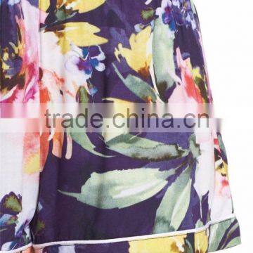 Custom Floral Print Women Short Pajamas Pyjama Set White Piping Short Sleeve Top With Shorts PJ Set photo-5